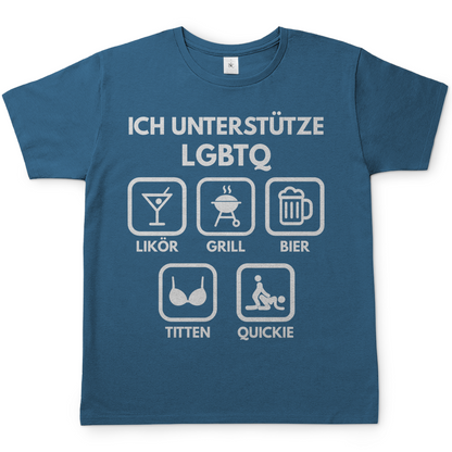 ICH UNTERSTÜTZE LGBTQ – Likör, Grill, Bier, Titten, Quickie – Herren T-Shirt Stone Blue