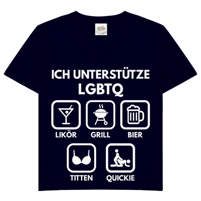 ICH UNTERSTÜTZE LGBTQ – Likör, Grill, Bier, Titten, Quickie – Damen V-Neck T-Shirt Deep Navy