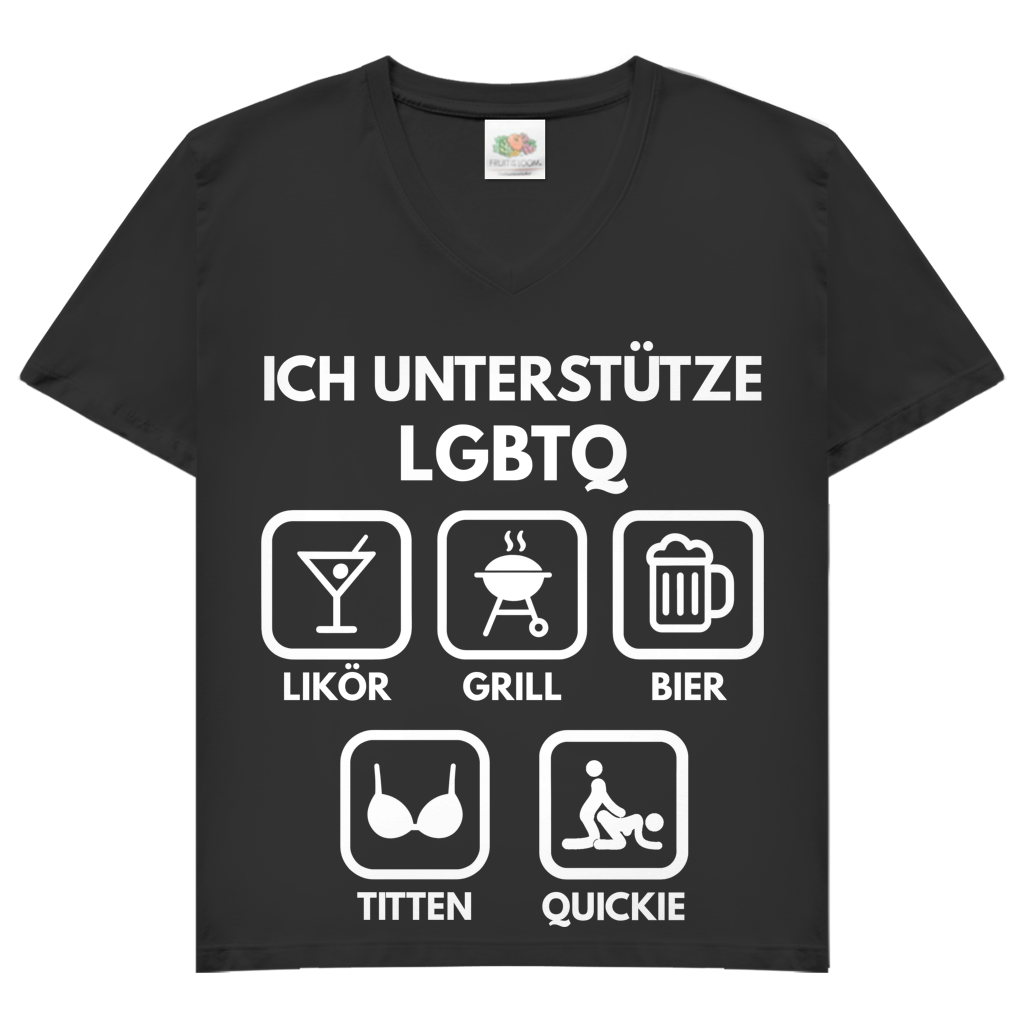 ICH UNTERSTÜTZE LGBTQ – Likör, Grill, Bier, Titten, Quickie – Damen V-Neck T-Shirt Black