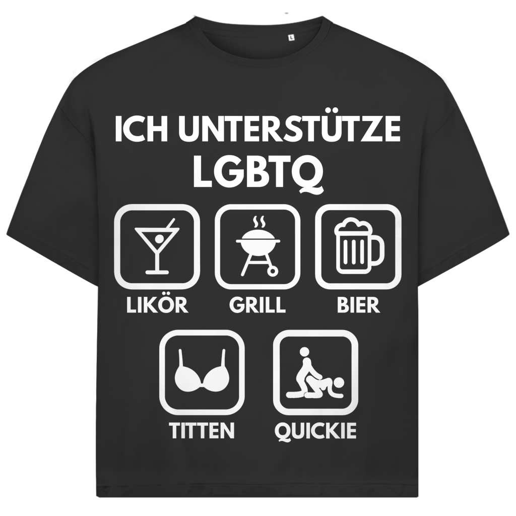 ICH UNTERSTÜTZE LGBTQ Likör Grill BIer Titten Quickie - Jack and Jones Oversize T-Shirt Black