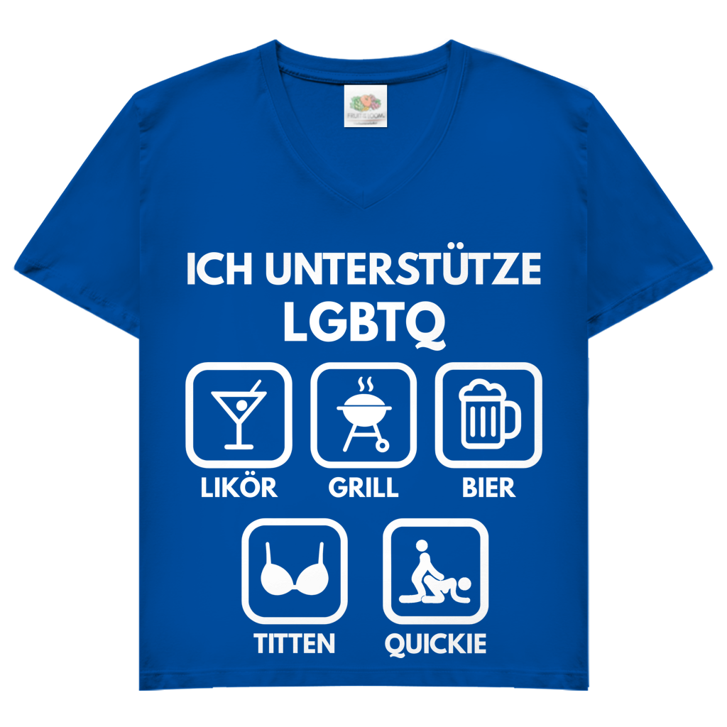 ICH UNTERSTÜTZE LGBTQ – Likör, Grill, Bier, Titten, Quickie – Damen V-Neck T-Shirt Royal Blue