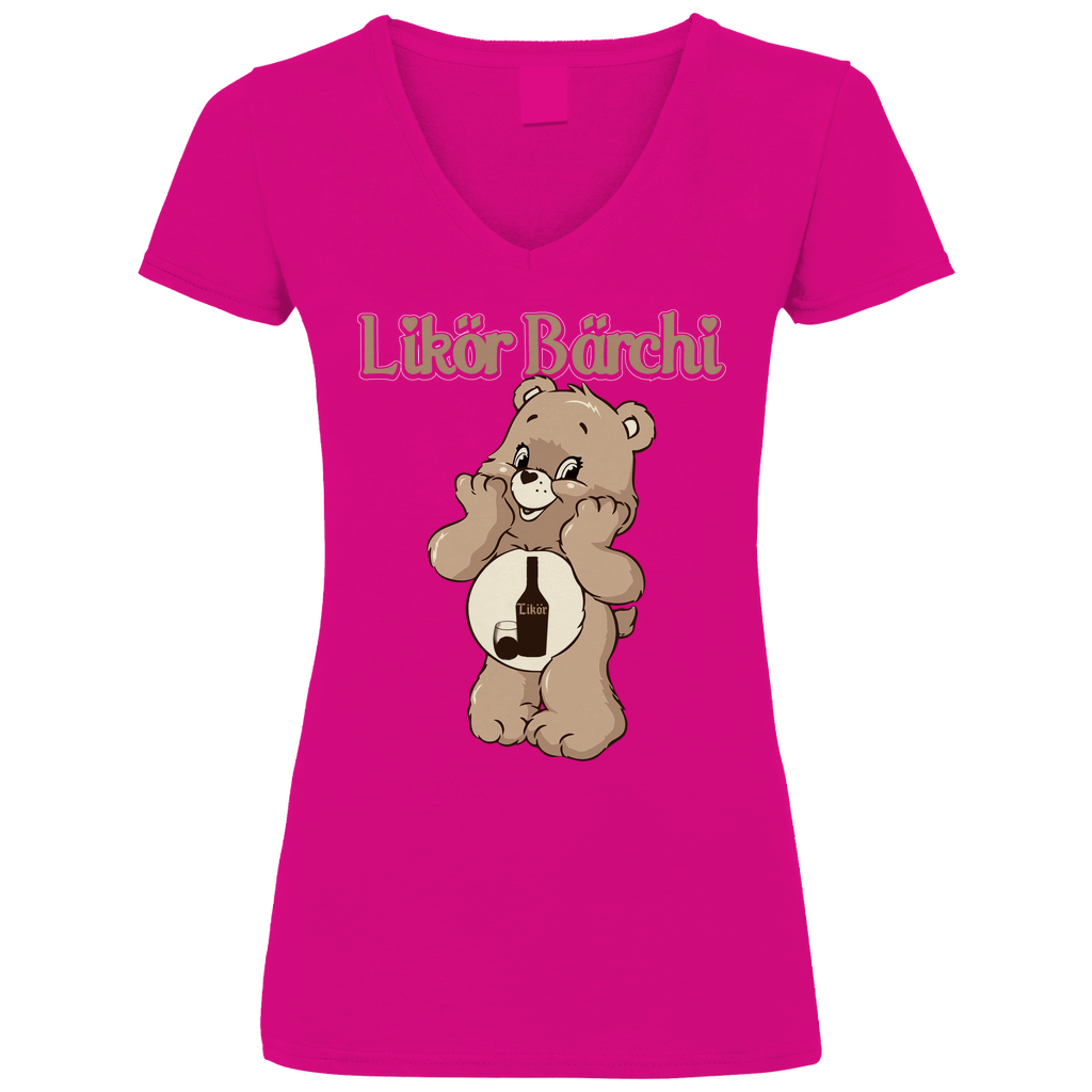 Likör Bärchi - Glücksbärchi - V-Neck Damenshirt Fuchsia L