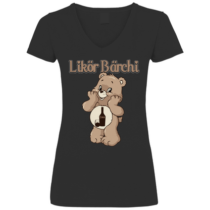 Likör Bärchi - Glücksbärchi - V-Neck Damenshirt Black
