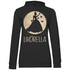 Schwarzer Damen Hoodie mit Likörella Mond Prinzessin Design Kräuterlikör Motiv, Frontansicht