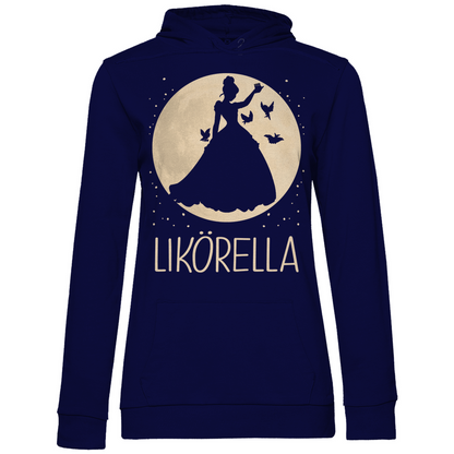 Navy Blue Kapuzenpullover Frauen mit LIKÖRELLA Kräuterlikör Mond Design witzig, Frontansicht