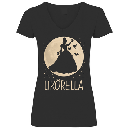 Mond Prinzessin - Likörella - V-Neck Damenshirt Black