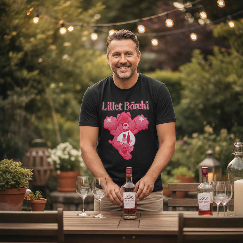 Herren Shirt getragen Lillet Bärchi Garten Sommerabend Gastgeber französische Aperitif Kultur String Lights