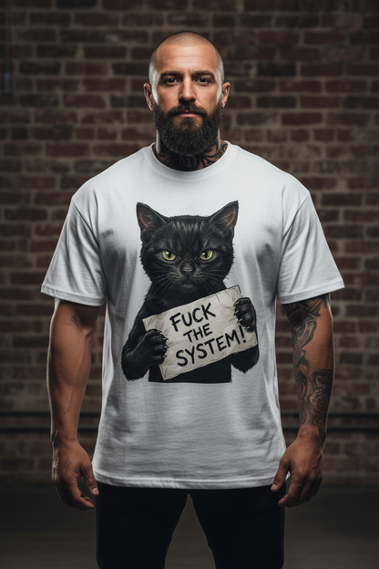 Jack &amp; Jones Oversize Schwarze Katze Fuck The System Herren T-Shirt
