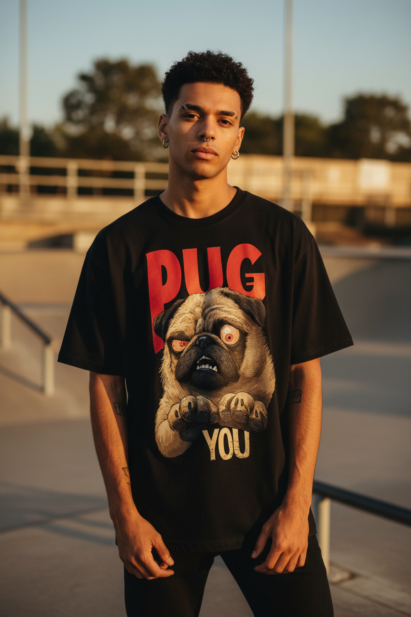 Jack &amp; Jones Oversize Mops Hund Pug You Herren T-Shirt