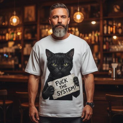 Jack &amp; Jones Oversize Schwarze Katze Fuck The System Herren T-Shirt