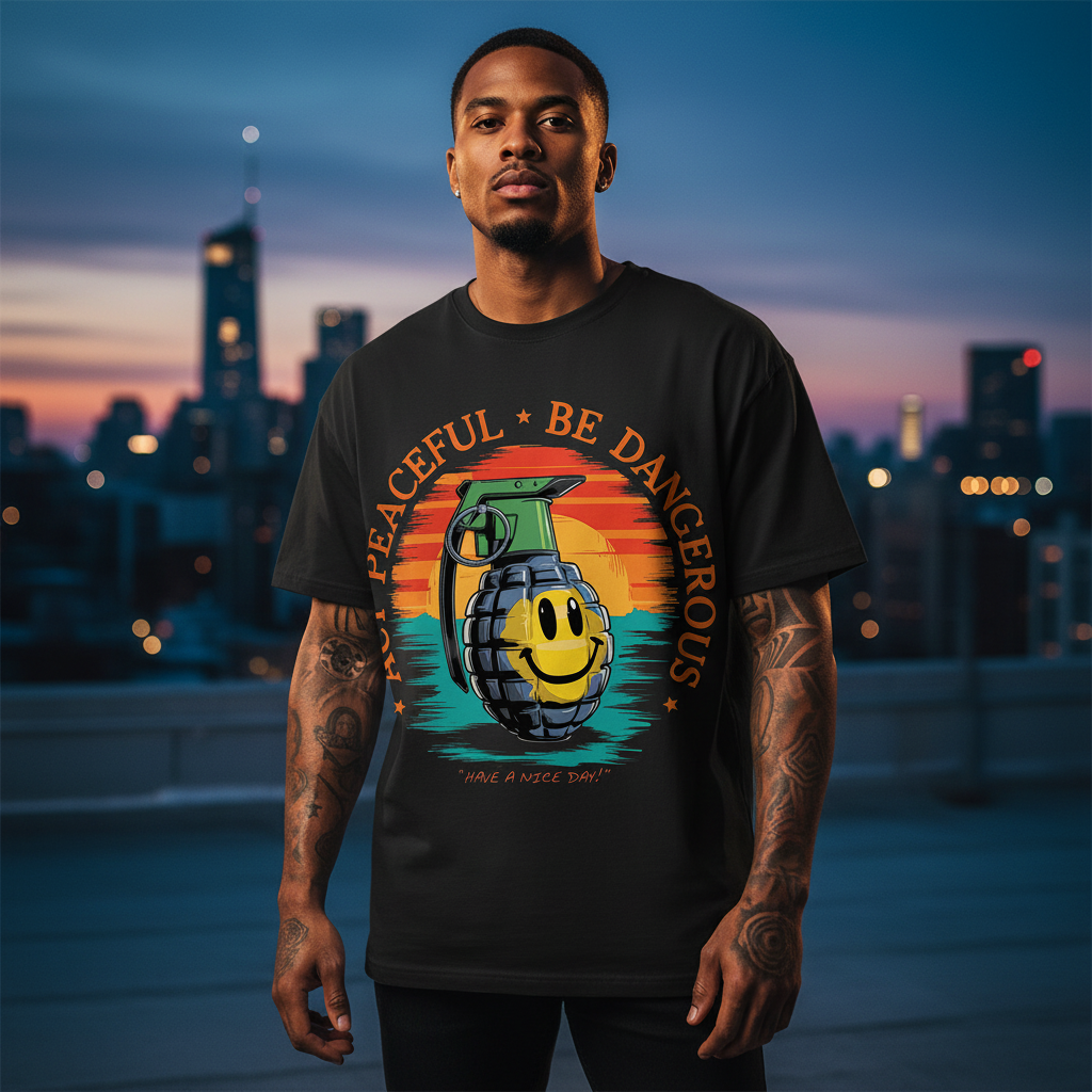 Jack &amp; Jones Oversize Act Peaceful Be Dangerous Handgranate Herren T-Shirt