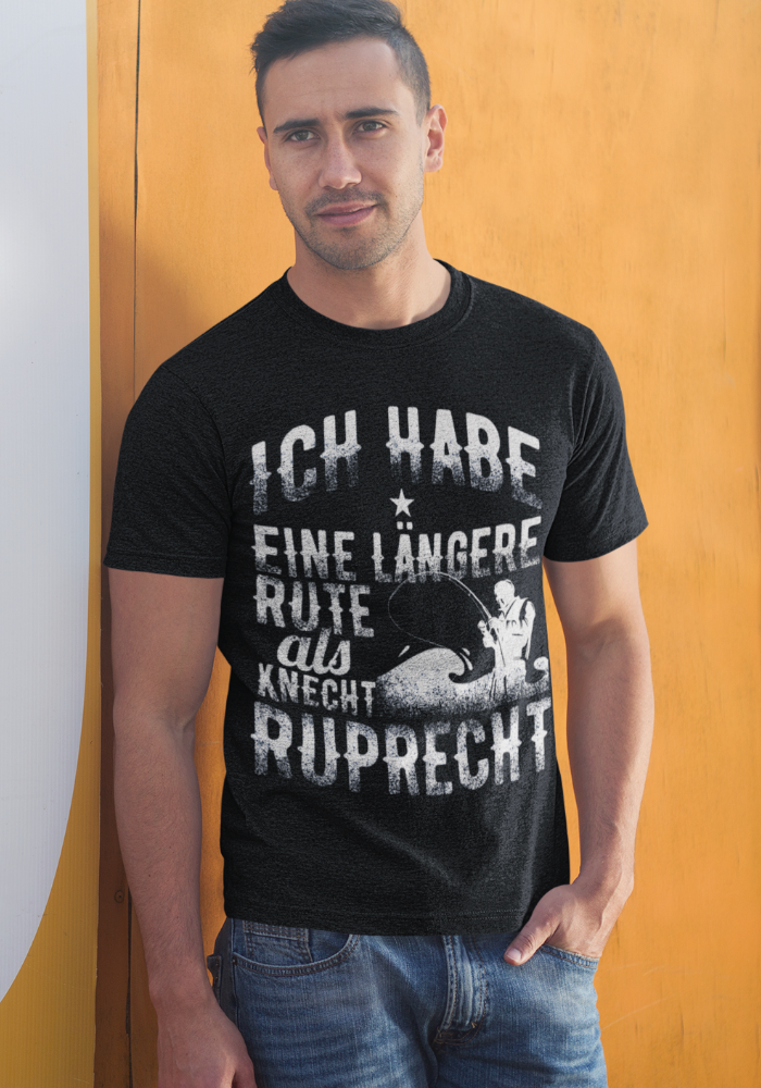 Ich habe eine längere Rute als Knecht Ruprecht – Lustiges Angelshirt Männer