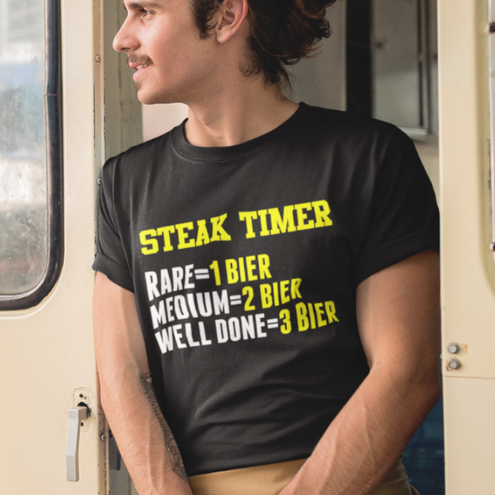 Grillshirt Männer – Steak Timer Rare Medium Well Done Bier Spruch T-Shirt
