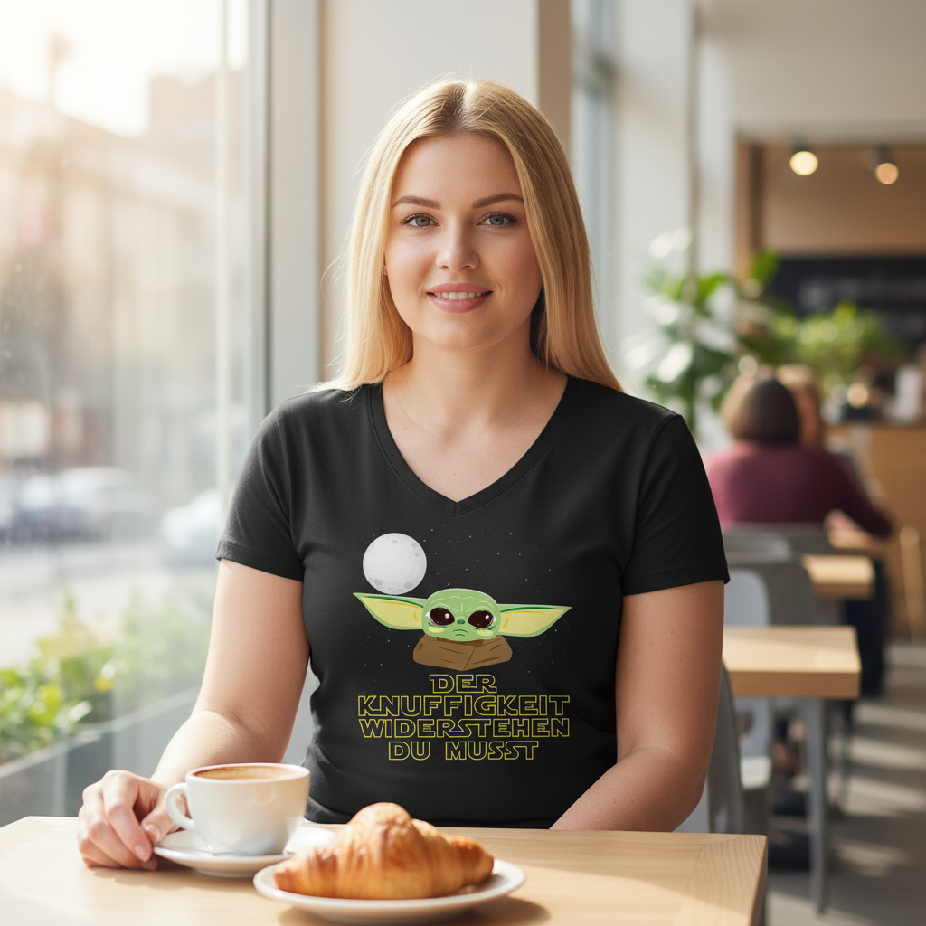 Knuffigkeit widerstehen - Baby Yoda Grogu - V-Neck Damenshirt