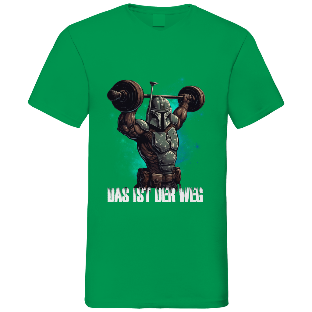 Kelly Green Fitness Shirt Herren mit Star Wars Kraftraum Motiv, V-Neck, Frontansicht