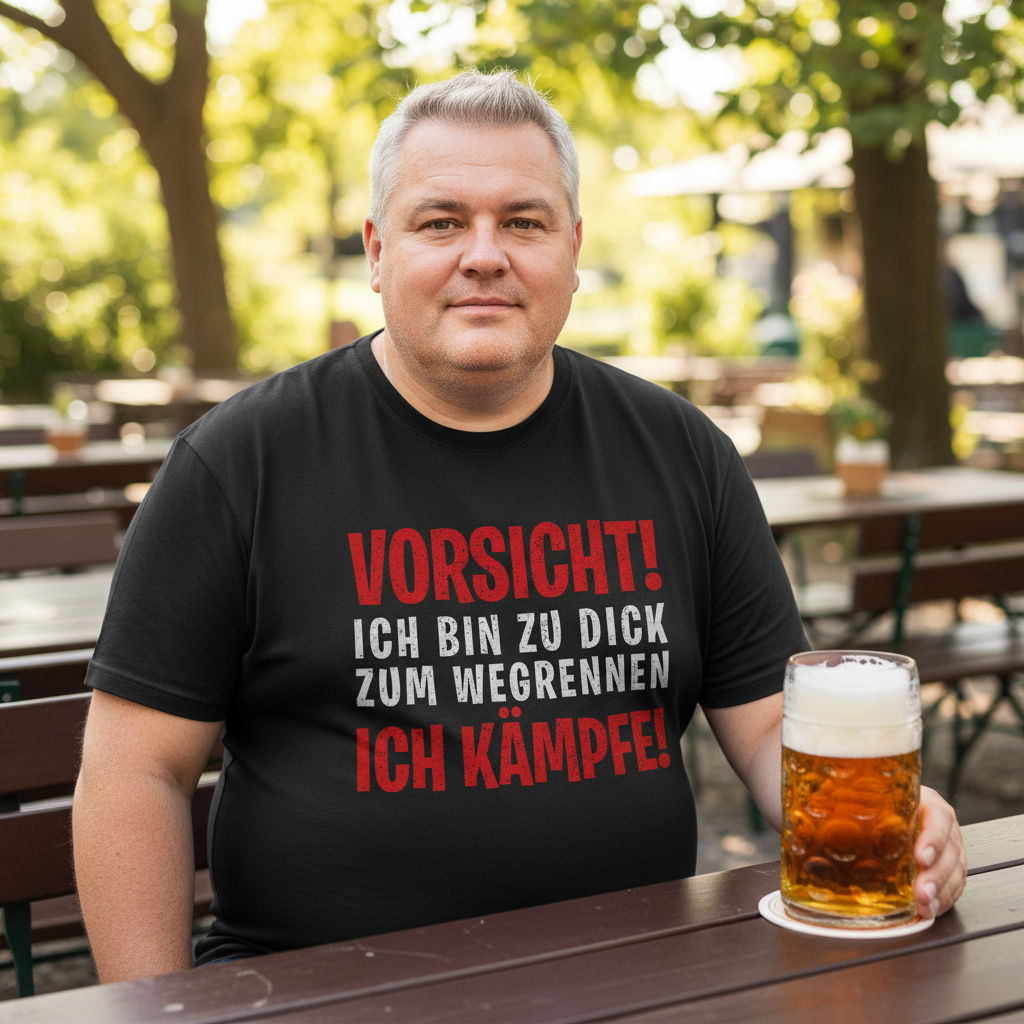 Vorsicht ich bin zu dick zum wegrennen ich Kämpfe! - Herren Shirt