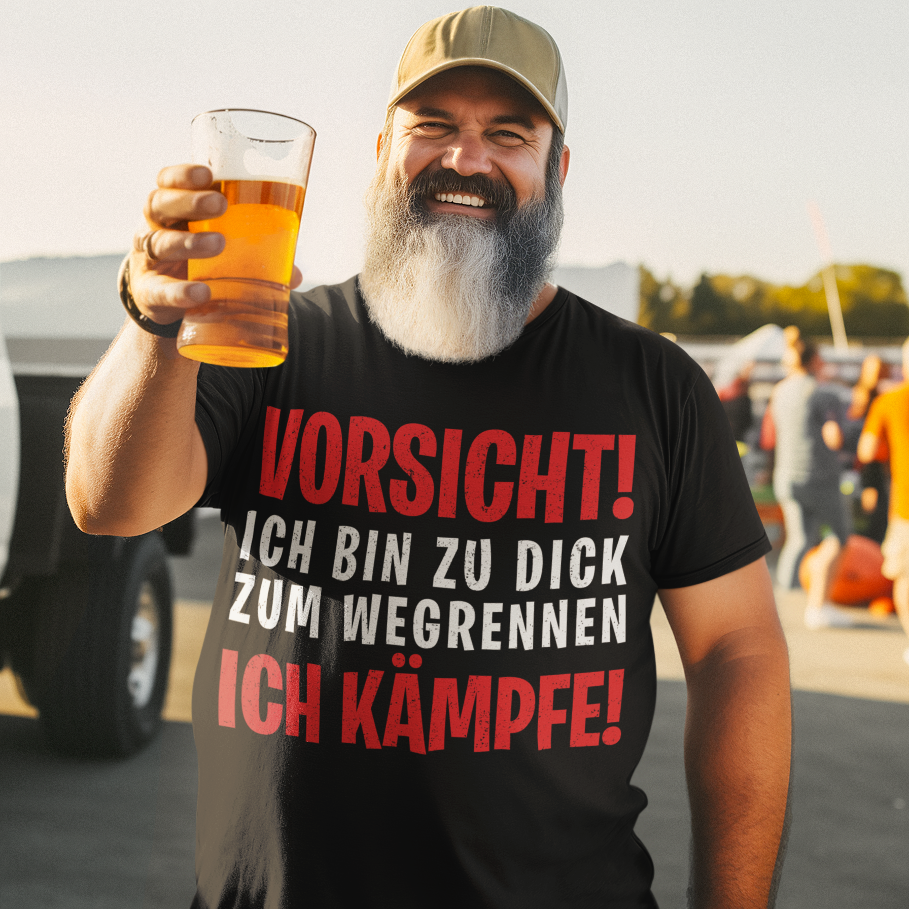 Vorsicht ich bin zu dick zum wegrennen ich Kämpfe! - Herren Shirt