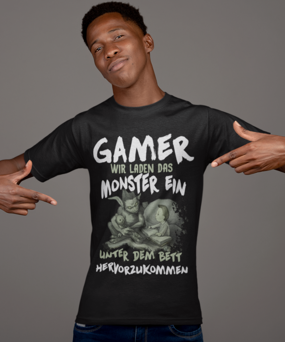 Gamer Shirt Männer – Monster unterm Bett hervorrufen Gaming Fantasy Motiv