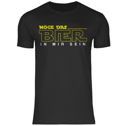 Schwarzes Herren Shirt mit Möge das Bier in mir sein Star Wars Design gelb, Frontansicht