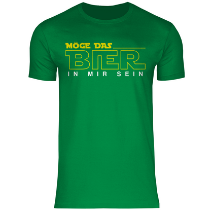 Grünes Party Shirt Herren mit Möge das Bier in mir sein Star Wars Motiv gelb, Frontansicht