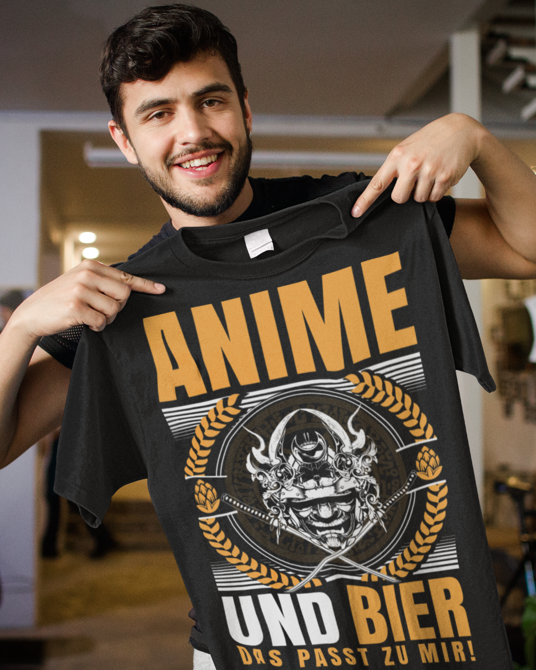 Samurai Anime Shirt für Männer – Anime und Bier das passt zu mir Motiv