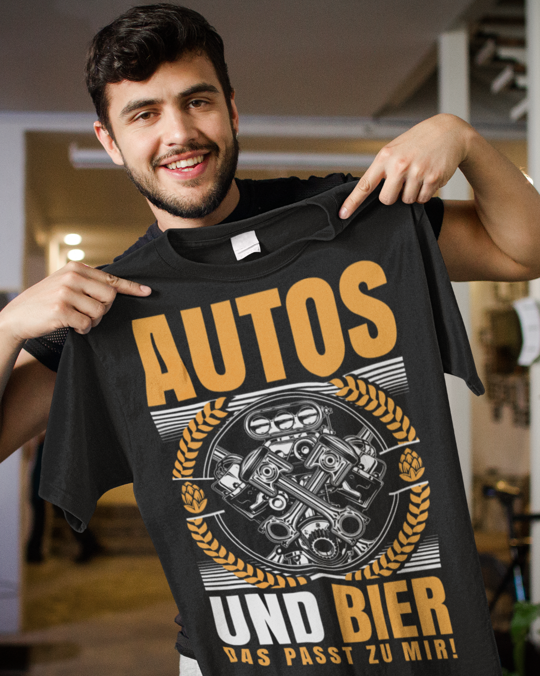 Autos und Bier Shirt Männer – Schrauber Spruch mit Motorblock – Tuning Design