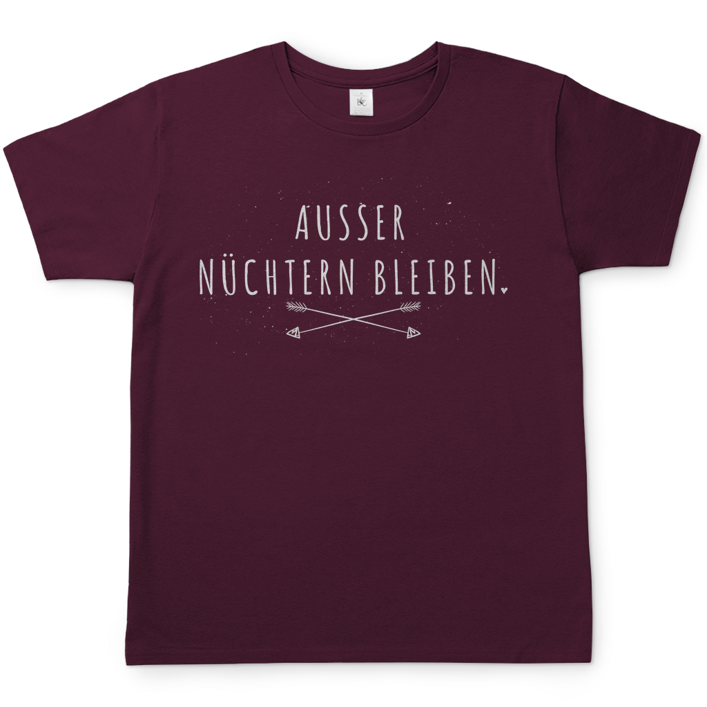 Burgundfarbenes Herren Shirt mit nüchtern bleiben Spruch und Pfeil-Design, Frontansicht