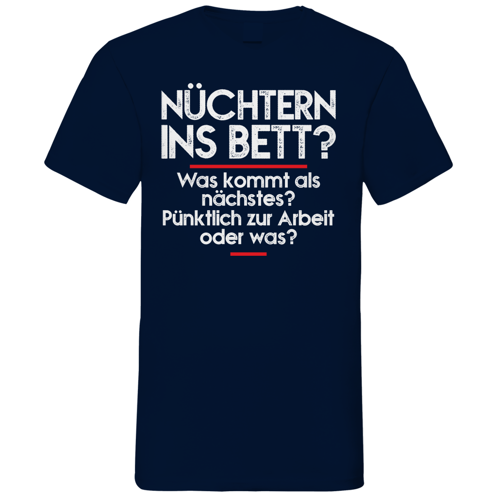 Nüchtern ins Bett? - Herren V-Neck Shirt Navy