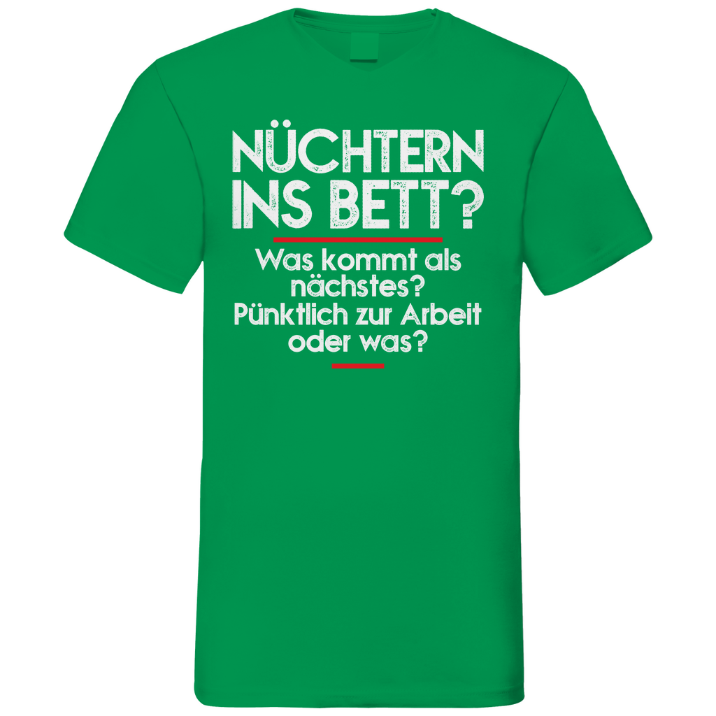 Nüchtern ins Bett? - Herren V-Neck Shirt Kelly Green