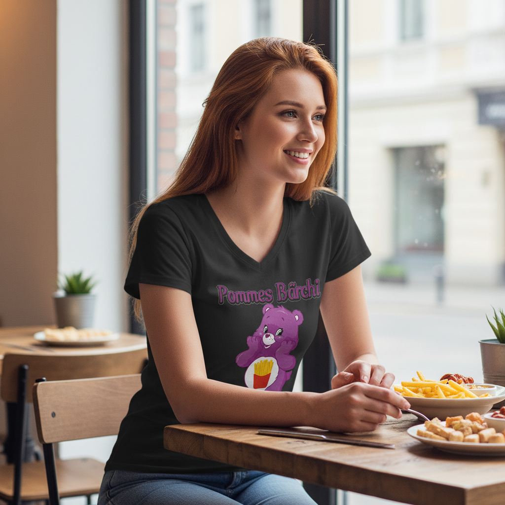 Pommes Bärchi - Glücksbärchi - V-Neck Damenshirt