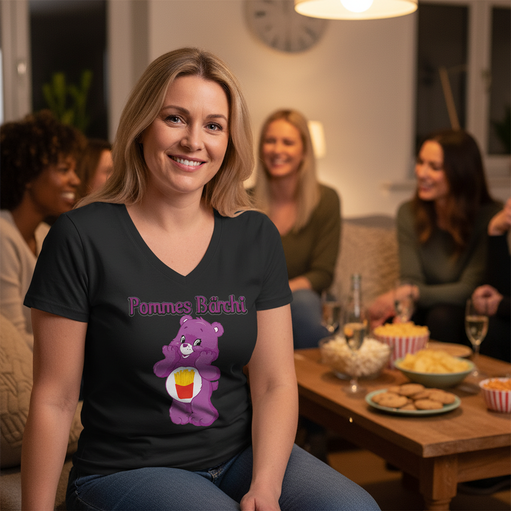 Pommes Bärchi - Glücksbärchi - V-Neck Damenshirt