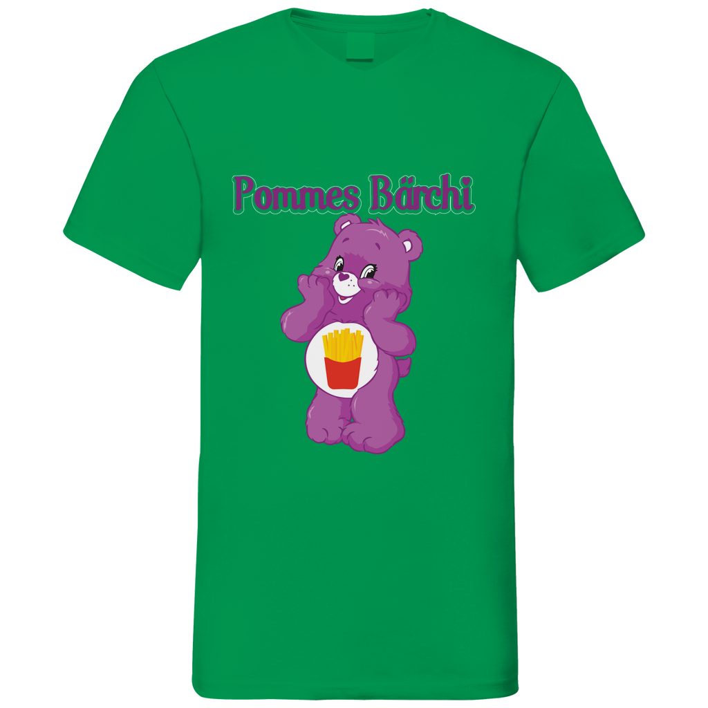 Pommes Bärchi - Glücksbärchi - Herren V-Neck Shirt Kelly Green