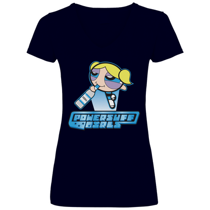 Bubbles Powersuff Powerpuff Girls - V-Neck Damenshirt Deep Navy