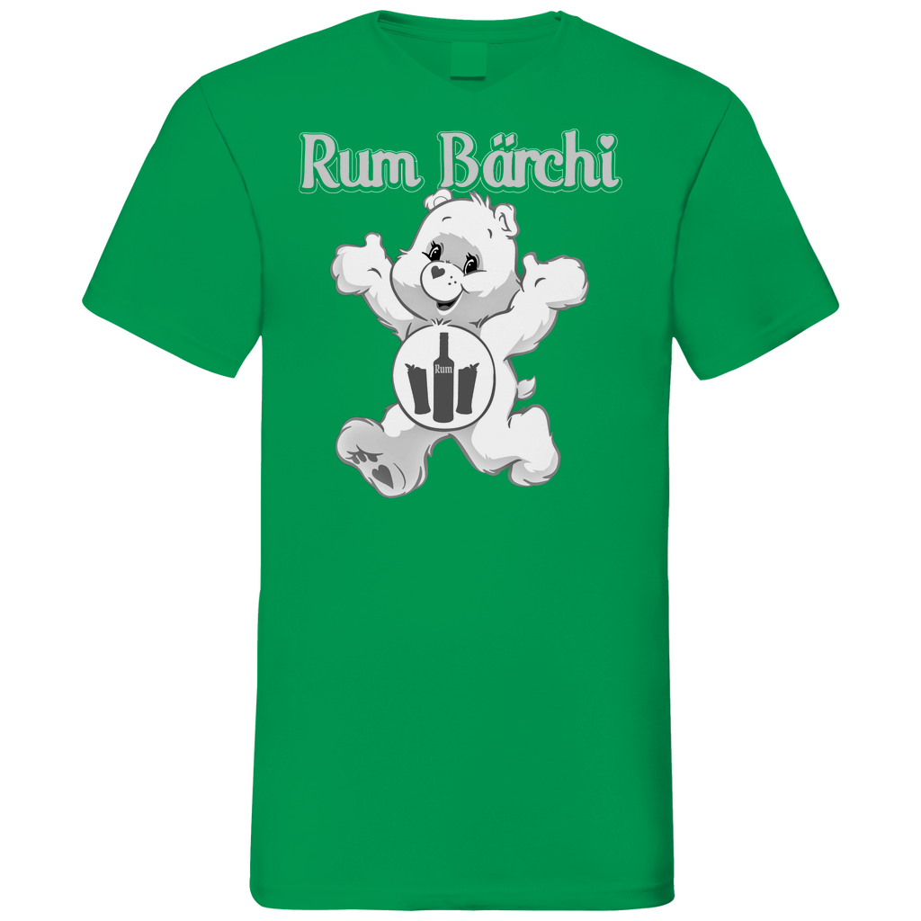 Kelly Green Herren V-Neck Shirt mit Rum Bärchi Havanna Aufdruck, Frontansicht