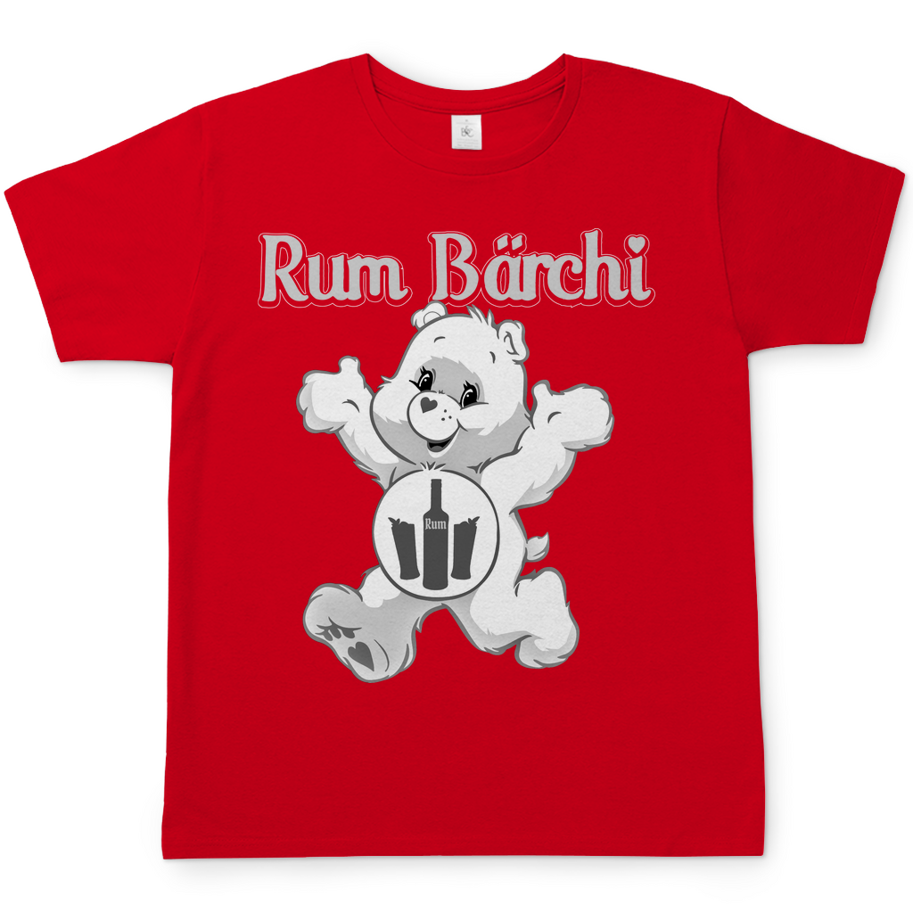 Rotes Herren Shirt mit Rum Bärchi Aufdruck Karibik Piraten Motiv, Frontansicht
