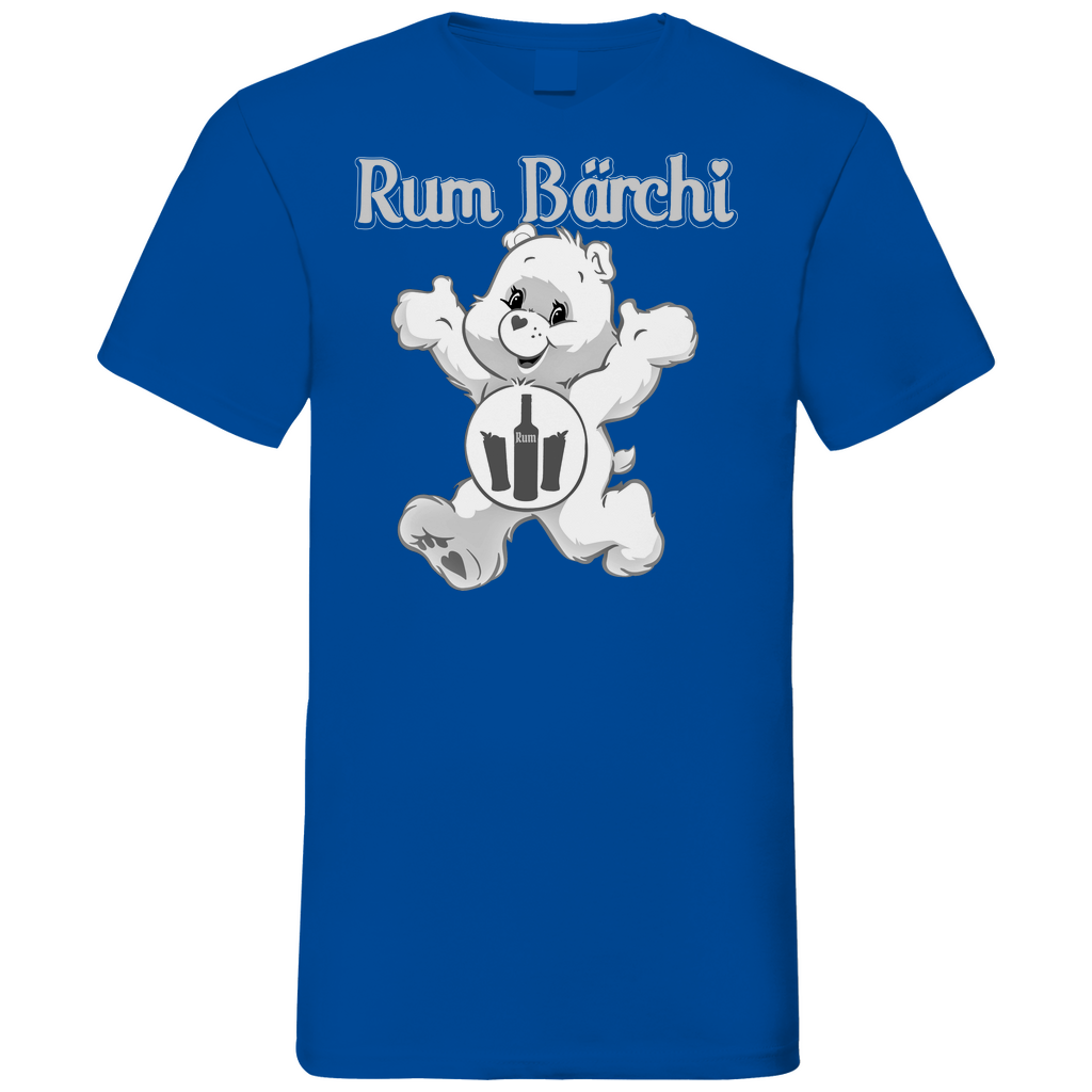 Royal Blue Herren V-Neck Shirt mit Rum Bärchi Longdrink Aufdruck, Frontansicht