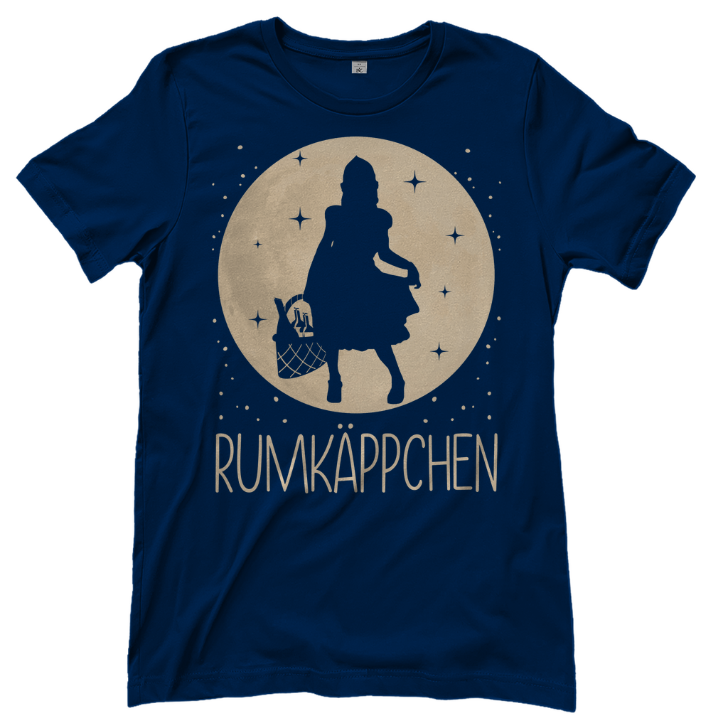 Navy Damenshirt mit Rumkäppchen Rotkäppchen Parodie Märchen-Humor Design, Frontansicht