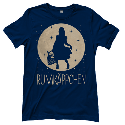 Navy Damenshirt mit Rumkäppchen Rotkäppchen Parodie Märchen-Humor Design, Frontansicht