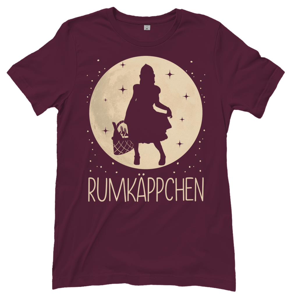 Bordeaux Geschenk Shirt mit Rumkäppchen Rotkäppchen Parodie für Damen, Frontansicht