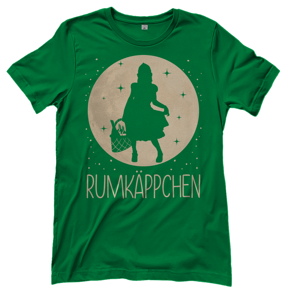 Grünes JGA Shirt Damen mit RUMKÄPPCHEN Mond Prinzessin Design witzig, Frontansicht