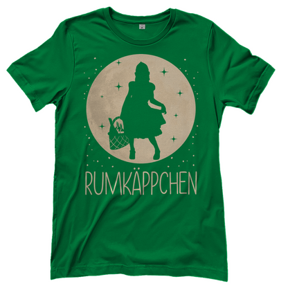 Grünes JGA Shirt Damen mit RUMKÄPPCHEN Mond Prinzessin Design witzig, Frontansicht