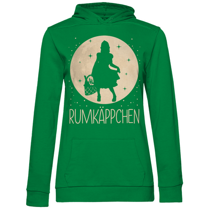 Kelly Green Hoodie Frauen mit witzigem Mond Prinzessin RUMKÄPPCHEN Motiv, Frontansicht