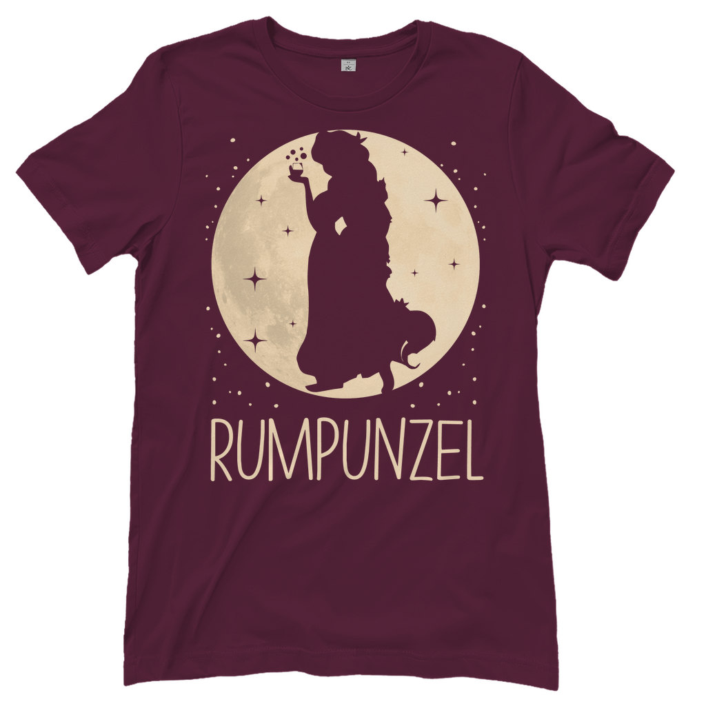 Burgundy Rumpunzel Damen Alkohol Shirt witzig mit Rum Mond Prinzessin Motiv, Frontansicht