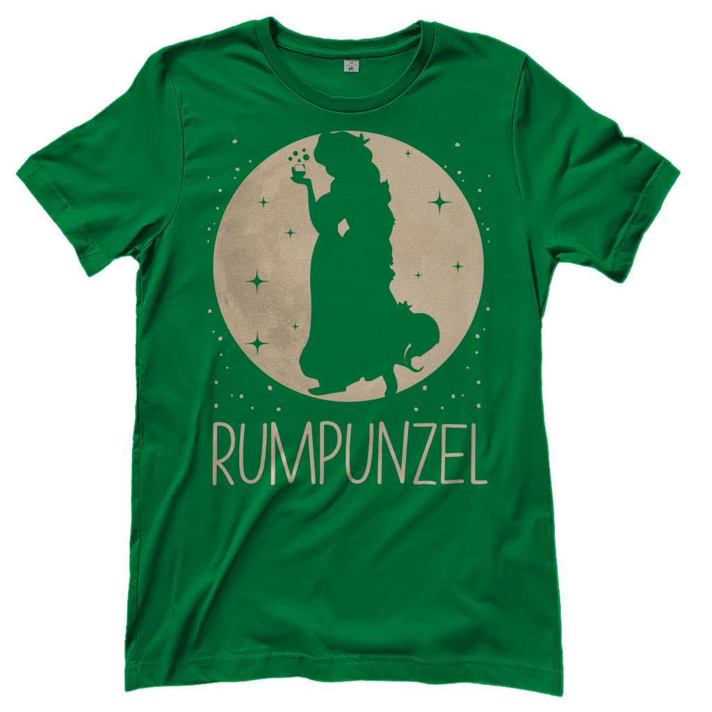 Kelly Green Damen Shirt mit RUMPUNZEL Rum Motiv witzig Mond Prinzessin, Frontansicht