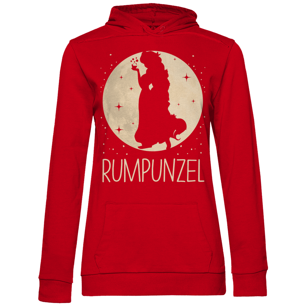 Roter Frauen Hoodie mit RUMPUNZEL Motiv als Geschenk für JGA und Geburtstag, Frontansicht