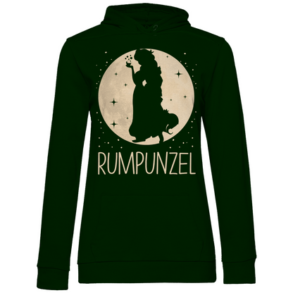 Forest Green Hoodie Damen mit Rumpunzel Mond-Motiv Rapunzel Parodie witzig, Frontansicht