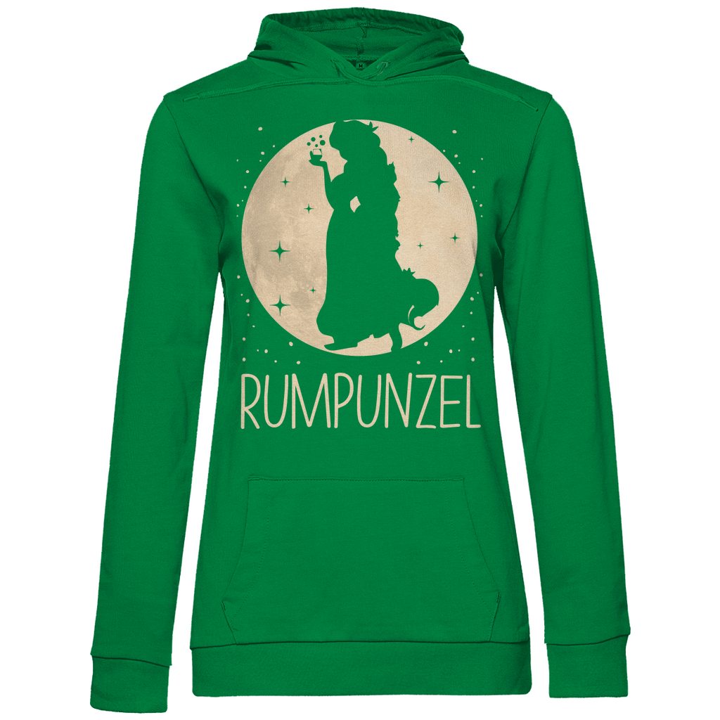 Kelly Green Pullover Frauen mit RUMPUNZEL Motiv Rum Prinzessin witzig, Frontansicht