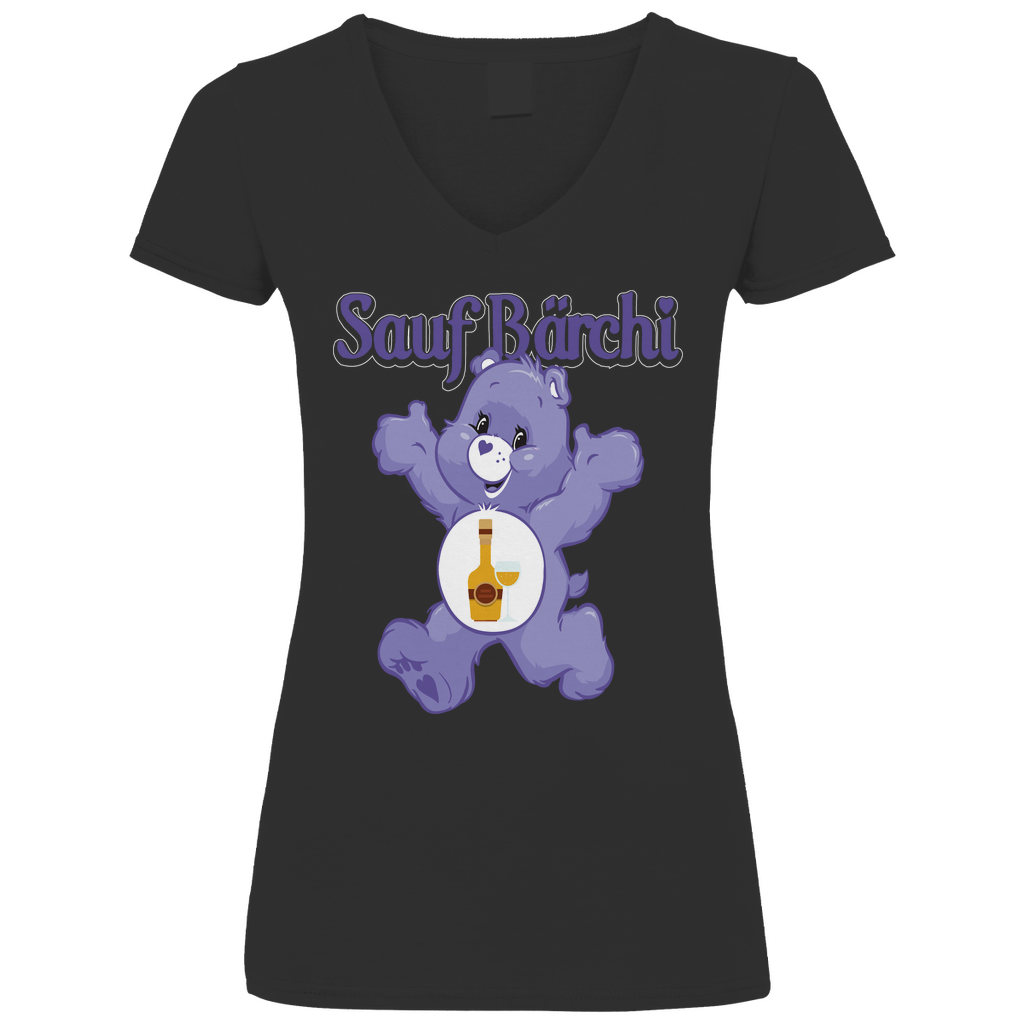 Sauf Bärchi - Glücksbärchi - V-Neck Damenshirt Black