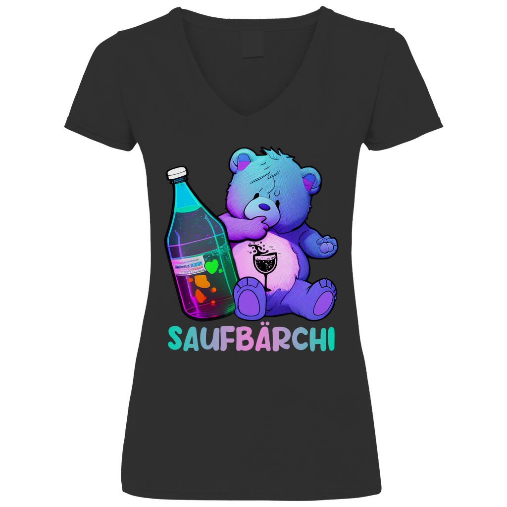 Saufbärchi - V-Neck Damenshirt Black