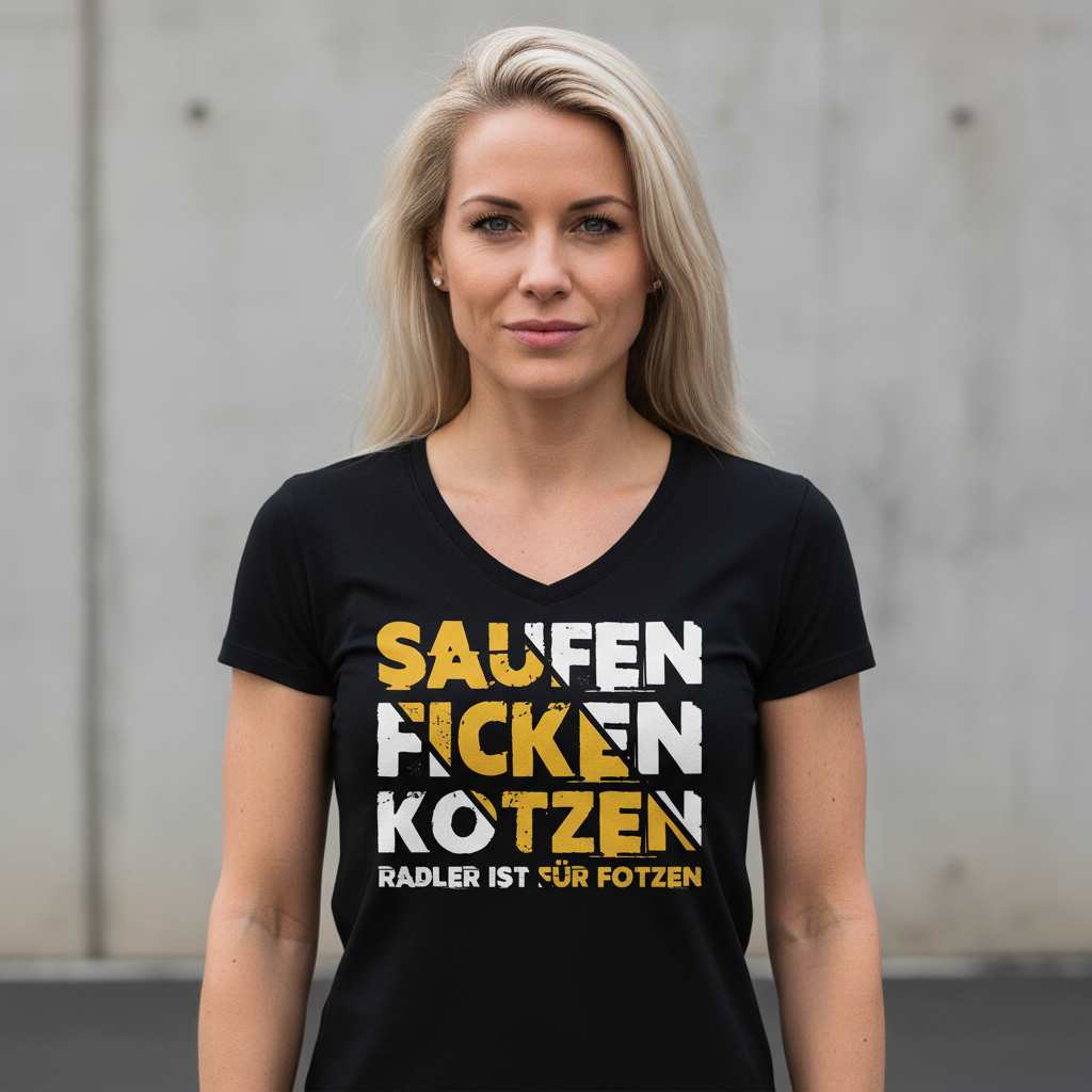 Saufen Ficken Kotzen Radler ist für Fotzen - V-Neck Damenshirt